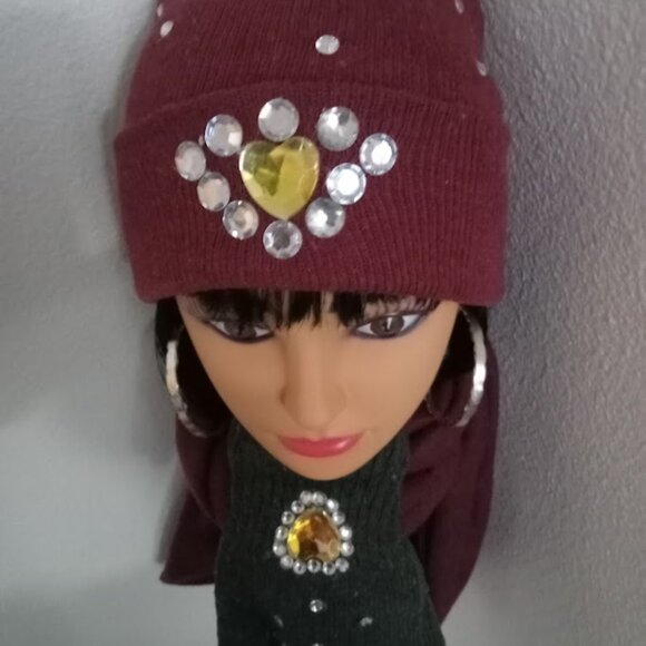 Burgundy Jeweled Hat Set main image 4